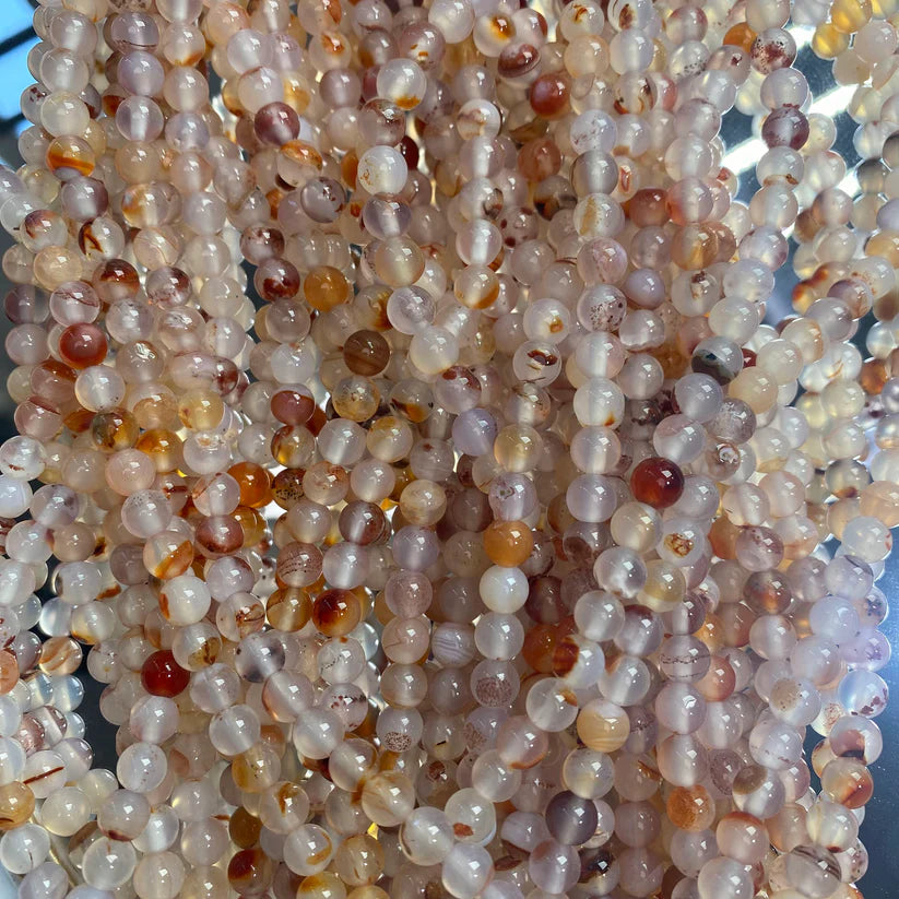 【C044】Red Floating Flower Agate(6-7mm)-High Quality Natural Crystal Beads