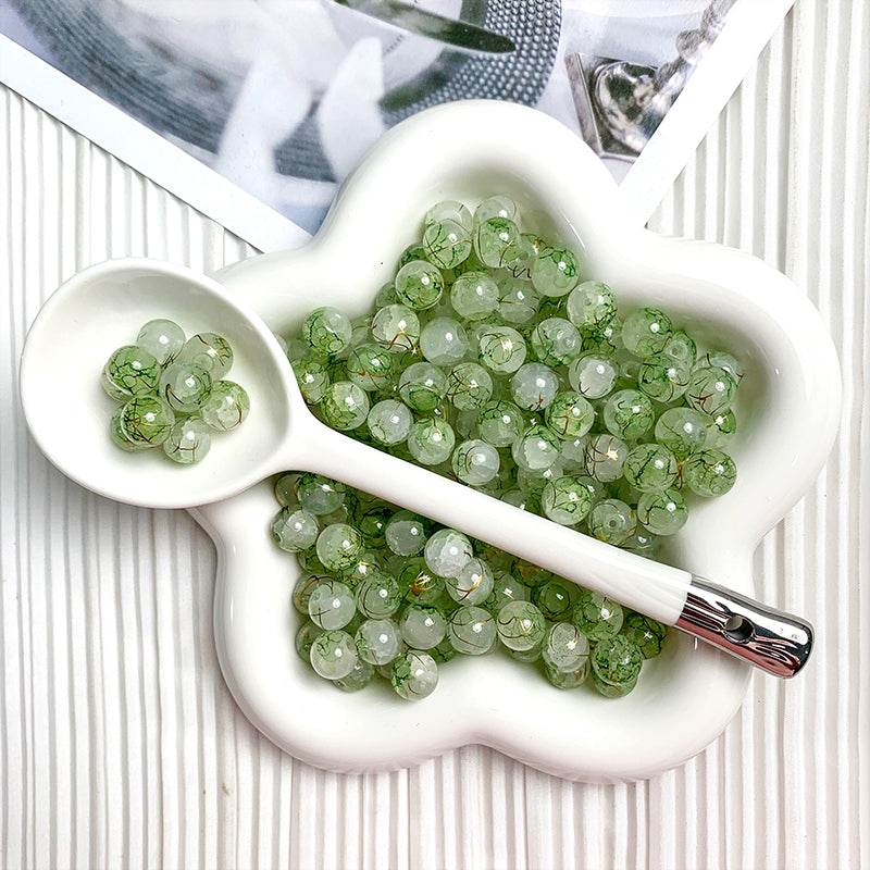 【H057】10mm Gold Decorative Beads (Green)- High quality glass beads