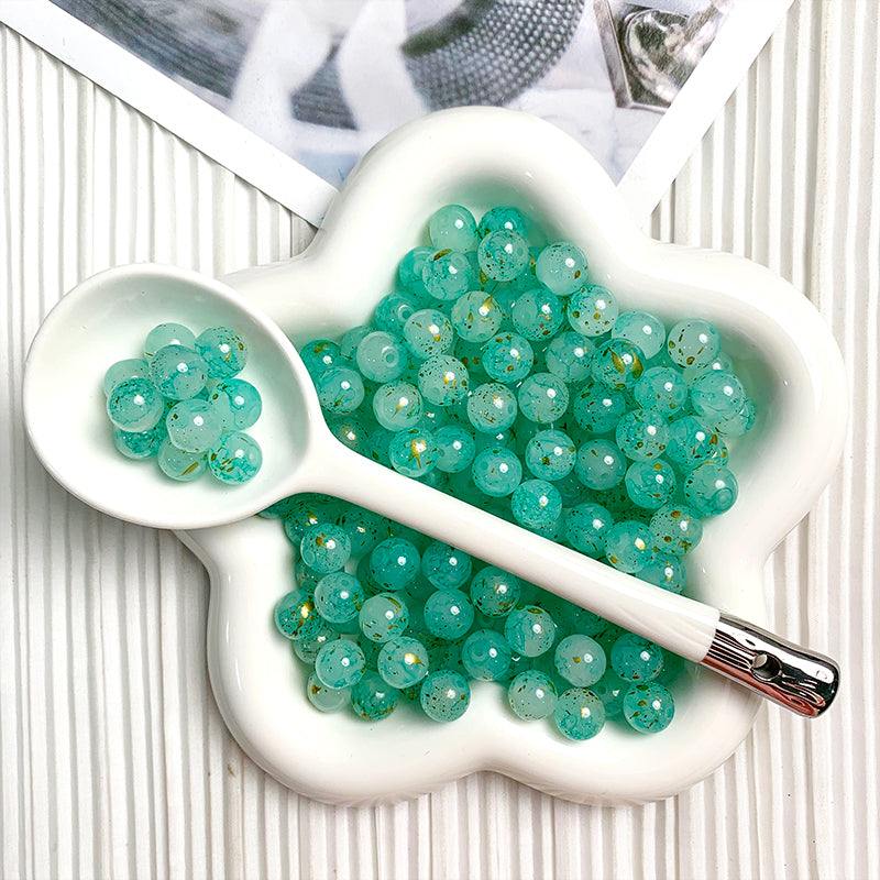 【H055】 10mm Sprinkle Gold Beads(Green)- High quality glass beads