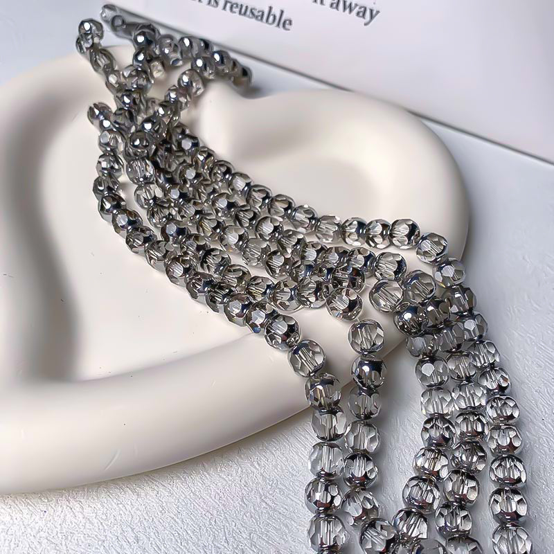 【A674】Silver-edged Faceted Barrel Beads String - High quality glass beads (pack on live)
