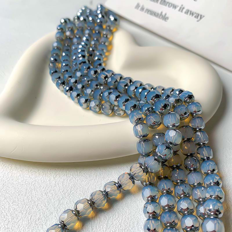 【A674】Silver-edged Faceted Barrel Beads String - High quality glass beads (pack on live)