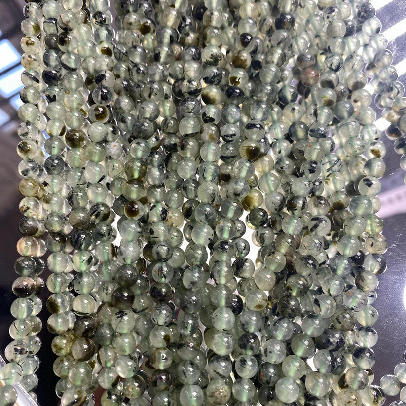 【C043】Prehnite With Epidote（6-7mm）-High Quality Natural Crystal Beads