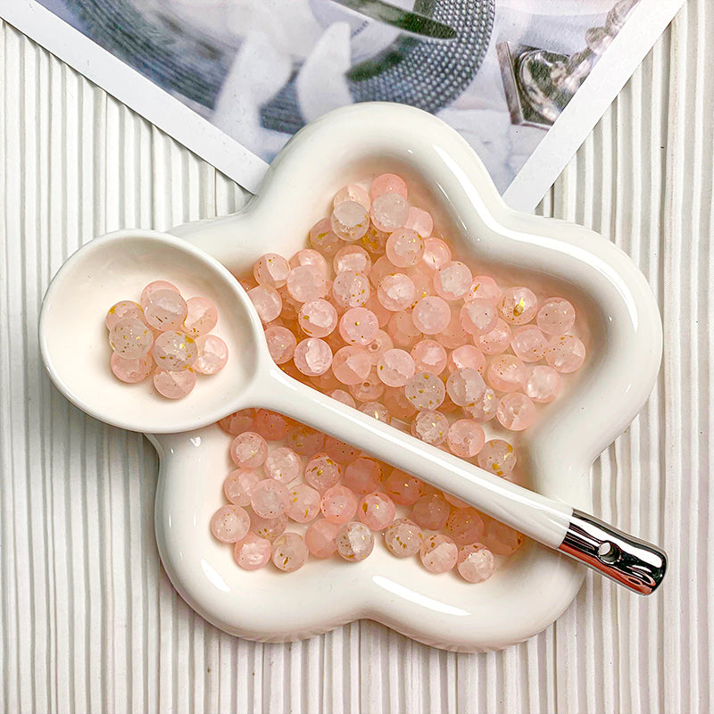 【H041】Sprinkle Gold Beads（Pink）- High quality glass  beads