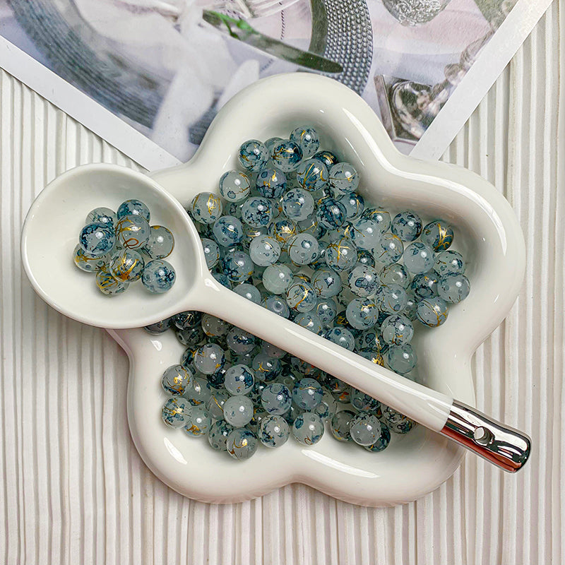 【H043】 Gold Decorative Beads (Blue）- High quality glass  beads