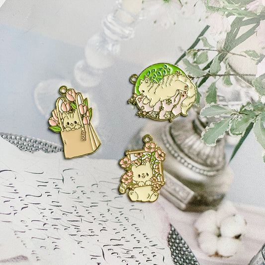 【P105】Flowers cats - High quality charms