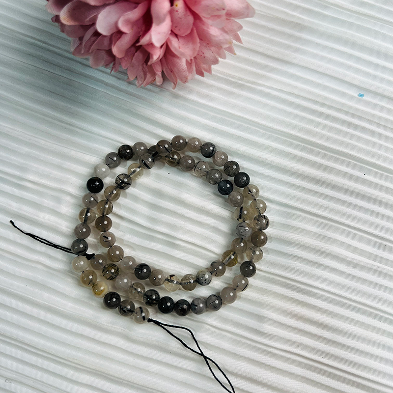 【C034】Black Tourmaline In Quartz（6-7mm）-High Quality Natural Crystal Beads