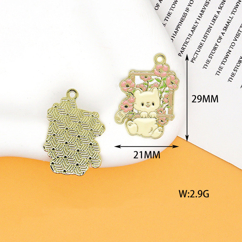 【P105】Flowers cats - High quality charms